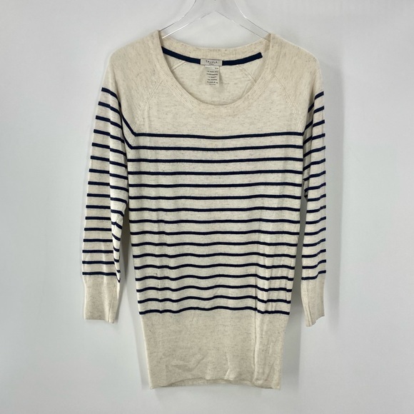 Talula Cashmere Angora Striped Sweater Heathered Ivory Black Womens XS - Picture 1 of 6